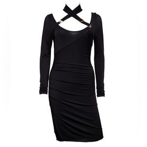 Gucci Black Jersey Bondage Buckle Mini Dress size Small